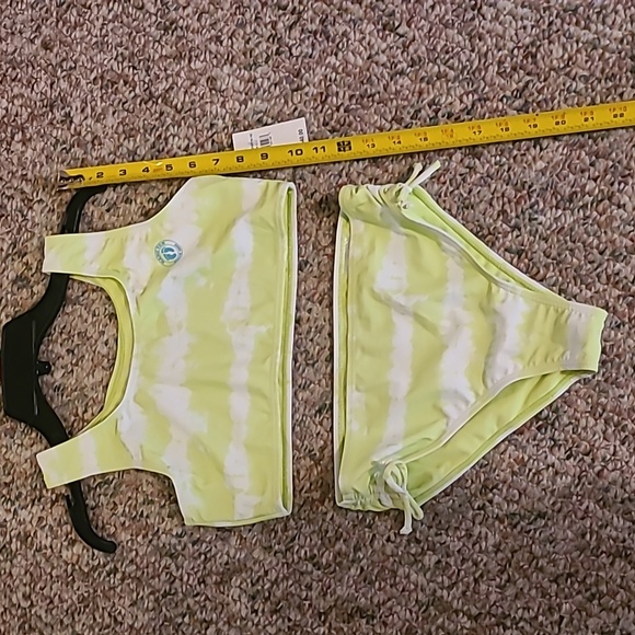 HANG TEN BRAND GIRLS LIME GREEN AND WHITE 2 PIECE BATHING SUIT SIZE LARGE - Picture 5 of 11